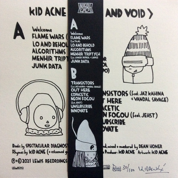 Image of Back Cover of 4744069S: LP - KID ACNE, Null And Void (Lewis Recordings; LEWIS1113, UK 2021, Screen Printed, Inner, Pink & Green Vinyl, Obi)   VG+/VG+