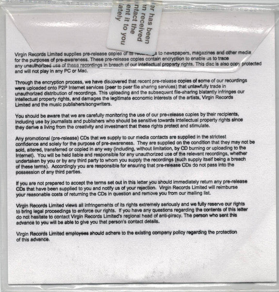 Image of Back Cover of 3533060E: CD - THE ROLLING STONES AKA THE LITTLE WONDERS, Title TBA: A Bigger Bang (Virgin; none, Europe 2005, Promo, Clear Plastic Sleeve, Promo Copy of The Rolling Stones - A Bigger Bang from 2005 under the name The Little Wonders. Watermarked and housed in a paper sleeve with full track list in a sealed plastic wallet) Sealed   M/M