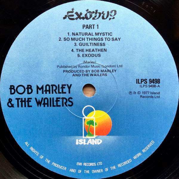 Image of Label Cover of LP - VG/VG+ - BOB MARLEY AND THE WAILERS, Exodus (Island Records ; ILPS 9498, UK 1978 Reissue, Inner with Rounded Corners, Non-Embossed Sleeve, EMI Records on bottom of labels), Wear to edges of sleeve and ringwear.,  - 3846117S