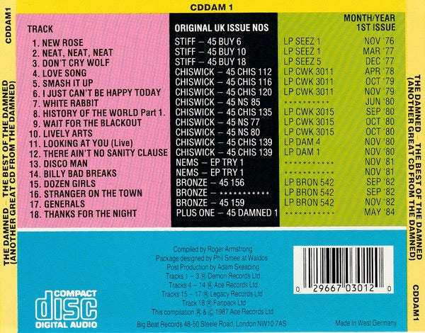 Image of Back Cover of CD - EX/VG+ - THE DAMNED, The Best Of The Damned (Another Great CD From The Damned) (Ace ; CDDAM 1, UK 2023 Reissue, Jewel Case), ,  - 4216583C