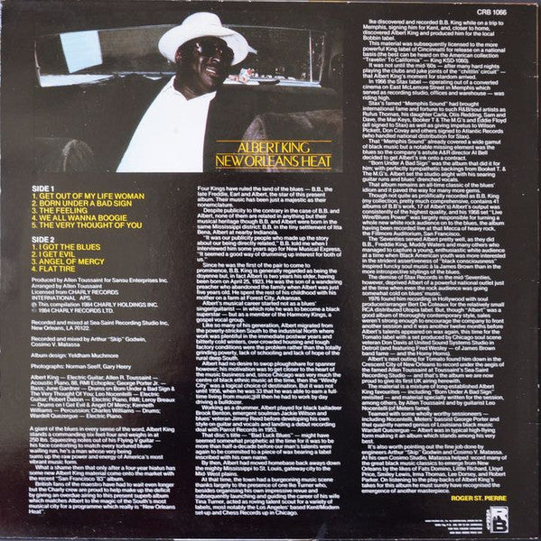 Image of Back Cover of LP - G+/VG - ALBERT KING, New Orleans Heat (Charly; CRB 1066, UK 1984 Reissue), Pressing flaw on side one. Sleeve has small rips from opening,  - 1716587C