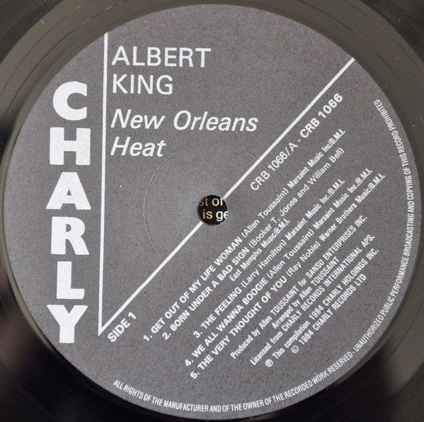 Image of Label Cover of LP - G+/VG - ALBERT KING, New Orleans Heat (Charly; CRB 1066, UK 1984 Reissue), Pressing flaw on side one. Sleeve has small rips from opening,  - 1716587C