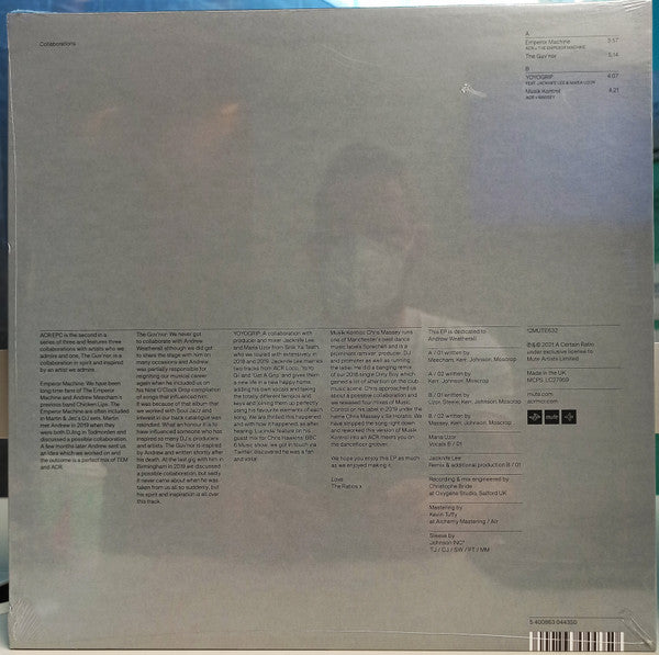 Image of Back Cover of 3723061E: 12" EP - A CERTAIN RATIO, ACR:EPC (Mute; 12MUTE632, USA & Europe 2021, Picture Sleeve, Blue Vinyl, Limited Edition of 2,000) Still In Stickered Shrinkwrap  VG+/VG+