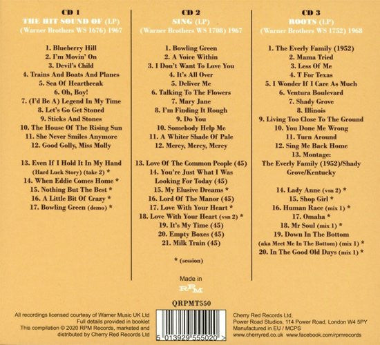 Image of Back Cover of 3xCD - VG/VG - EVERLY BROTHERS, Down In The Bottom: The Country Rock Sessions 1966 - 1968 (RPM Records; QRPMT550, Europe 2020, Triple Digipak, Booklet), ,  - 0916399C