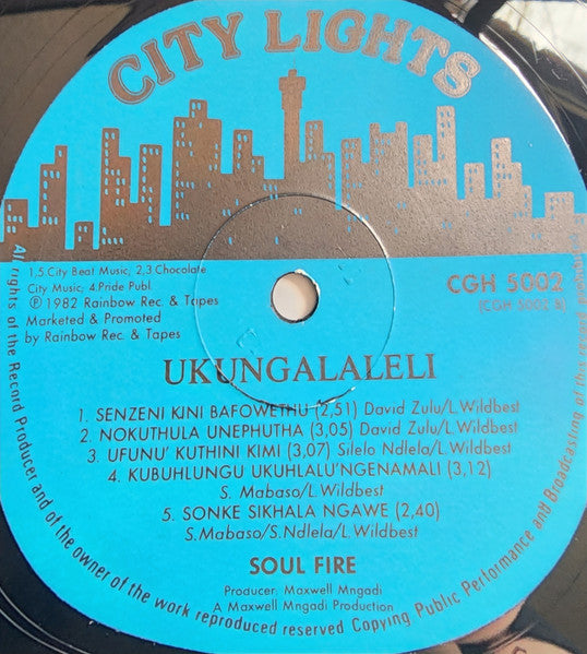 Image of Label Cover of 3723204E: LP - SOUL FIRE, Ukungalaleli (Rainbow Records & Tapes; CGH 5002, South Africa 1982, Picture Sleeve) Ring Wear, Stickers on Front Sleeve as shown in picture.  VG/VG+