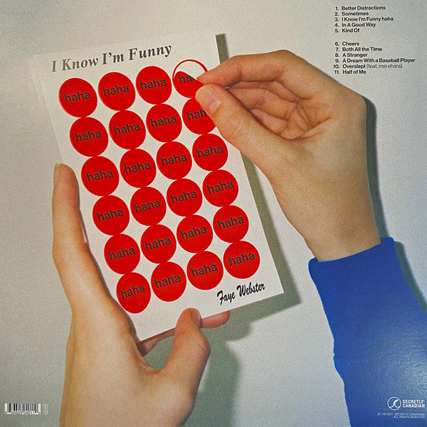Image of Back Cover of LP - VG+/VG - FAYE WEBSTER, I Know I'm Funny Haha (Secretly Canadian; SC401, US 2021, Inner, Stickers, Limited Blue Vinyl), One Sticker Missing From sticker Sheet,  - 2126354E