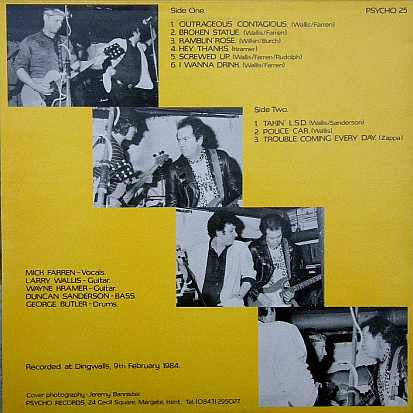 Image of Back Cover of 4744110S: LP - DEVIANTS, Human Garbage (Live At Dingwalls) (Psycho Records ; PSYCHO 25, UK 1984) Strong VG copy all around. Hairlines. Very small sticker damage on front of sleeve. Other light general sleeve wear.  VG/VG