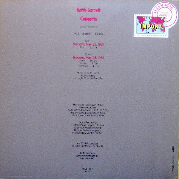 Image of Back Cover of LP - VG/VG+ - KEITH JARRETT, Concerts (ECM Records; ECM 1227, Germany 1982), ,  - 2216216C