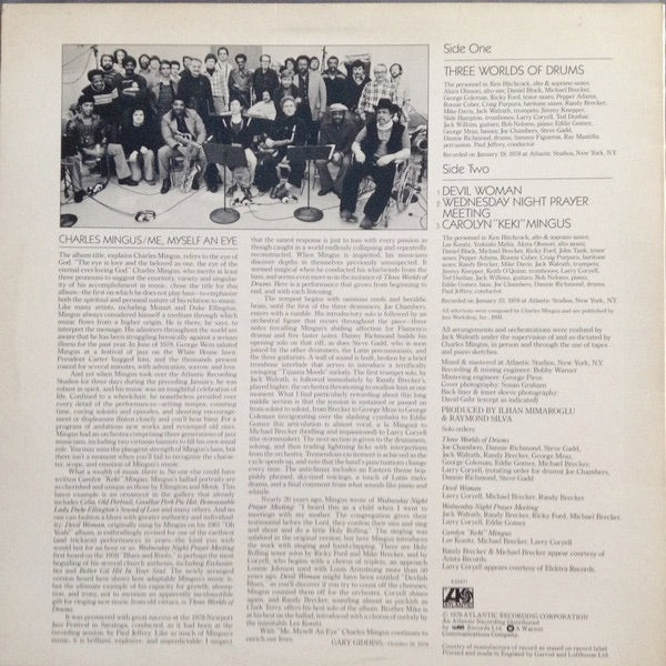 Image of Back Cover of LP - VG+/VG - CHARLES MINGUS, Me Myself An Eye (Atlantic Orange & Green - With W Logo On Label Rim; K50571, UK 1979, Inner), ,  - 3026026E