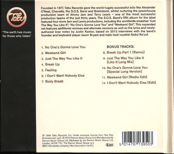 Image of Back Cover of CD - EX/EX - SOS BAND, Just The Way You Like It (Tabu Records; TABU 1018, UK 2013), ,  - 2056206S