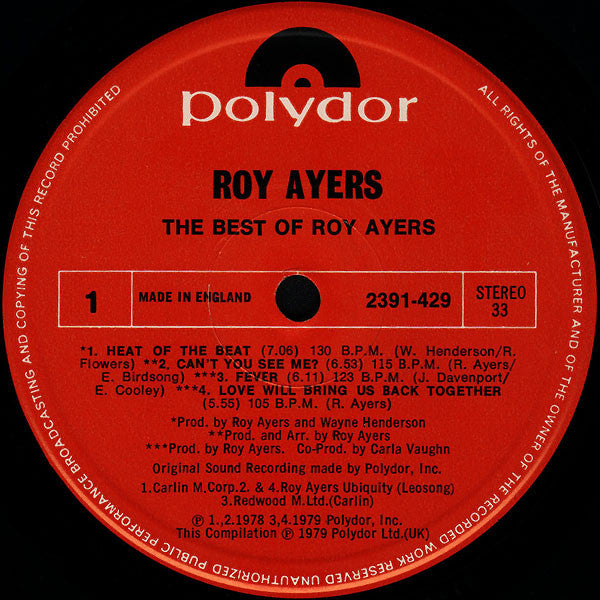 Image of Label Cover of LP - VG/VG+ - ROY AYERS, Best Of Roy Ayers (Polydor; 2391 429, UK 1979), ,  - 3146115S