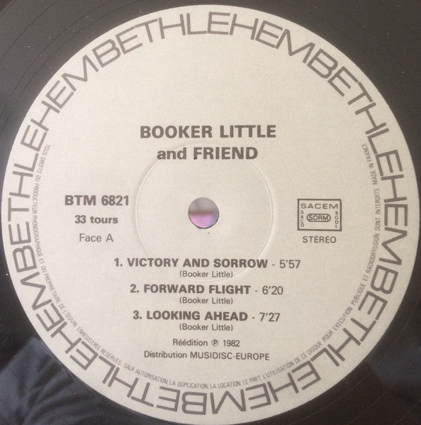 Image of Label Cover of LP - VG/VG - BOOKER LITTLE, And Friend (Bethlehem Records; BTM 6821, France 1982), ,  - 3026170E
