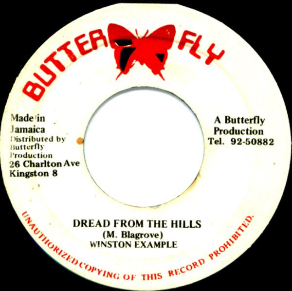 Image of Front Cover of 3853078S: 7" - WINSTON EXAMPLE, Dread From The Hills (Butter Fly; , Jamaica 1977) Loads of marks, crackle and noise throughout. Label damage. Rare record.  /F