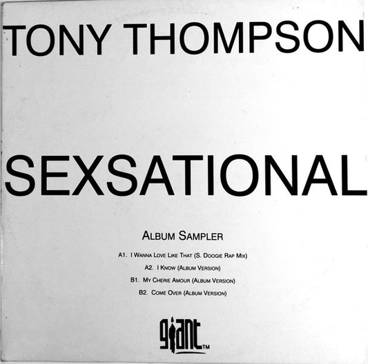 Image of Front Cover of 4214036C: 12" Sampler - TONY THOMPSON, Sexsational (Album Sampler) (BMG Records; SEX 1, UK 1990s, Glossy Sleeve) Light marks. Tape on cover  VG/VG