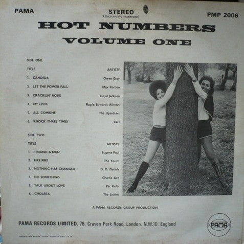 Image of Back Cover of LP - /G - VARIOUS ARTISTS, Hot Numbers - Volume One (Pama Records; PMP 2006, UK 1970, Laminated Front Sleeve), Without orginal sleeve, 12'' sleeve only. Has visible marks. Plays with very little crackles. ,  - 4226381E