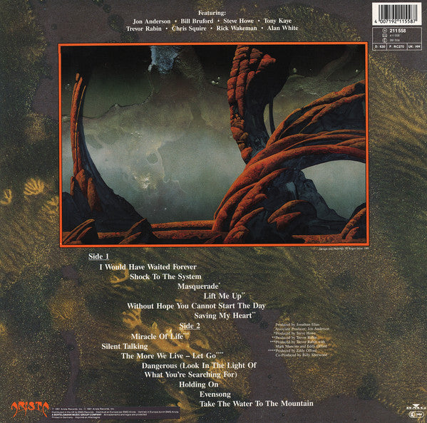 Image of Back Cover of LP - VG/VG - YES, Union (Arista; 211 558, UK 1991, Inner), Strong VG. Sticker mark to sleeve varnish.,  - 3616076C