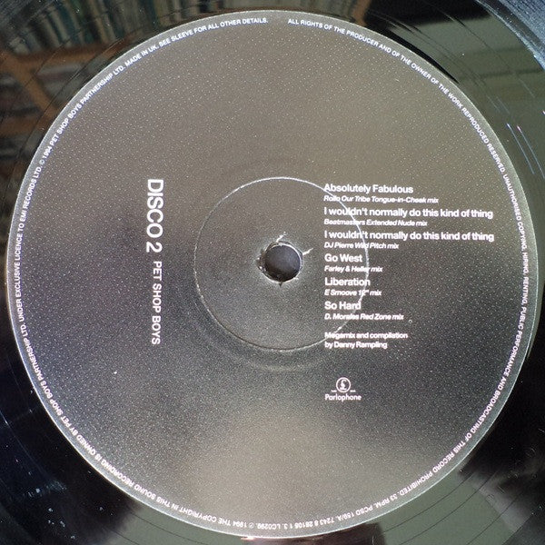 Image of Label Cover of 5025375E: LP - PET SHOP BOYS, Disco 2 (Parlophone ; PCSD 159, UK 1994, Black Inner) A few minor hairlines.  VG+/VG