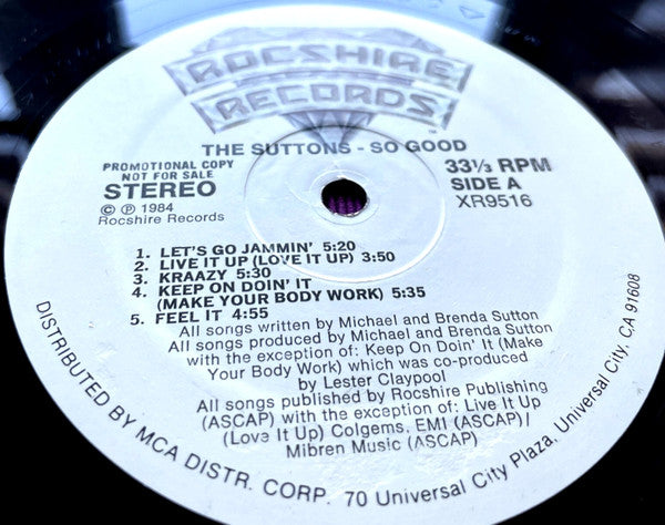 Image of Label Cover of LP - G+/G+ - THE SUTTONS, So Good (Rocshire Records; XR9516, US 1984, Picture Sleeve), Strong G+ with hairline marks only,  - 3746116S