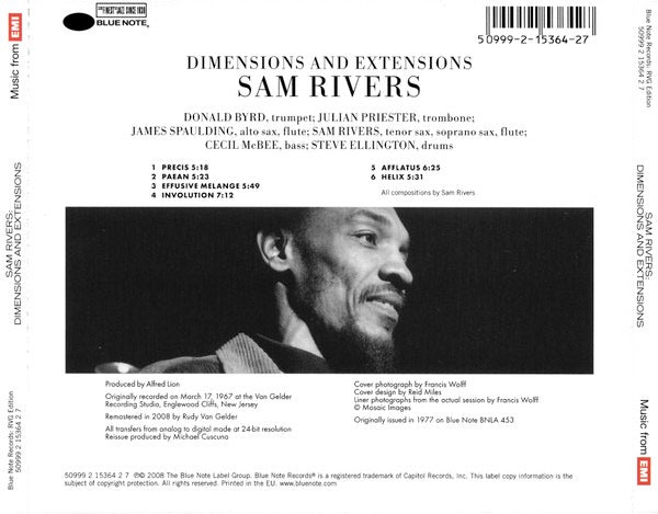 Image of Back Cover of 1714551C: CD - SAM RIVERS, Dimensions & Extensions (Blue Note; 50999 2 15364 2 7, Europe 2008, Booklet)   VG+/EX