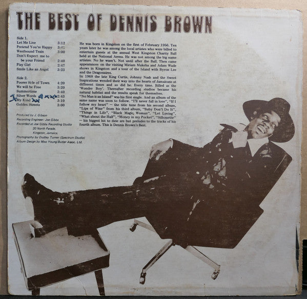 Image of Back Cover of 3823361E: LP - DENNIS BROWN, The Best Of Dennis Brown (Jogib Records; JG005, Jamaica , Picture Sleeve) Sleeve has some signifcant rips along edges especially the opening, disc however is lovely!  F/VG+