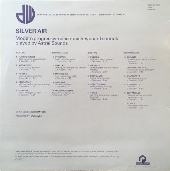 Image of Back Cover of LP - VG/VG - ASTRAL SOUNDS, Silver Air (Music De Wolfe; DWS/LP 3433, UK 1980), Edge Wear, Stains On Front Sleeve,  - 3846283S