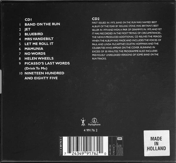 Image of Back Cover of 2xCD - VG/VG+ - PAUL MCCARTNEY & WINGS, Band On The Run (Parlophone; 4 99176 2, Europe 1999 Reissue, Book Sleeve, Booklet & Inner), ,  - 0316003C