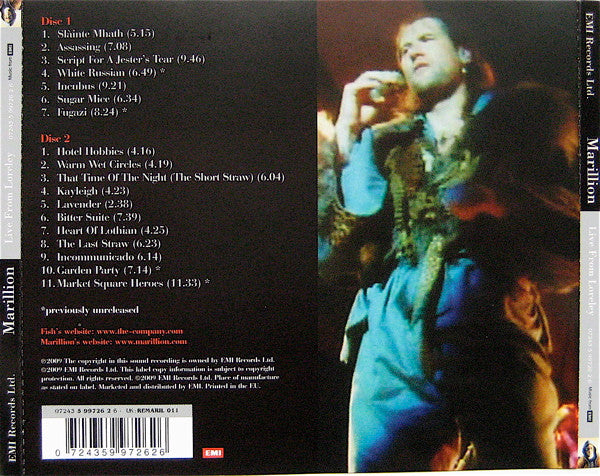Image of Back Cover of 2xCD - VG+/VG+ - MARILLION, Live From Loreley (EMI; 07243 5 99726 2 6, Europe 2009 Reissue, Double CD Case), ,  - 2416010C
