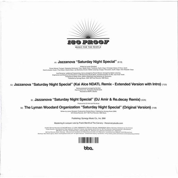 Image of Back Cover of 12" - VG+/EX - JAZZANOVA / THE LYMAN WOODARD ORGANIZATION, Saturday Night Special (Kai Alc  NDATL Remix / DJ Amir & Re.Decay Remix) (BBE; BBE690SLP2, UK 2023, Picture Sleeve), ,  - 2716537C