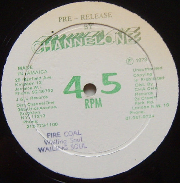 Image of Back Cover of 12" - VG+/VG - WAILING SOUL, Very Well / Fire Coal (Channel One; , Jamaica 1978, Company Sleeve), Light marks only, plays VG+. WOL. Beautiful CH1 company sleeve.,  - 3526156E