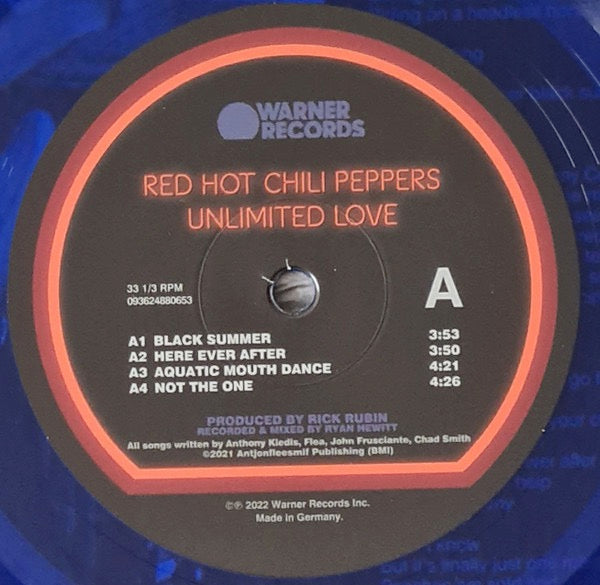 Image of Label Cover of 2xLP - EX/EX - RED HOT CHILI PEPPERS, Unlimited Love (Warner Records; 093624873495, Europe 2022, 2 Inners, Blue Translucent Vinyl), Opened Instore, Still In Stickered Shrinkwrap,  - 3046190S
