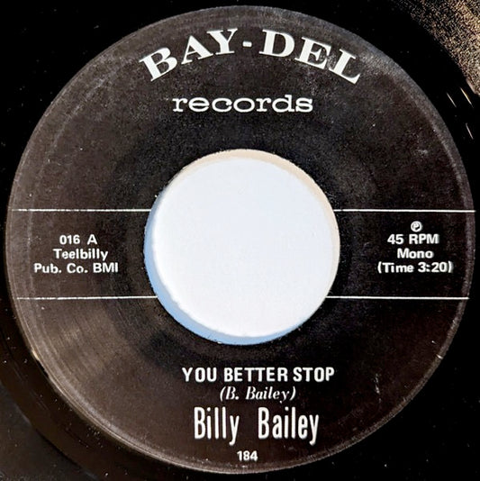 Image of Front Cover of 5114203C: 7" - BILLY BAILEY, You Better Stop / Exchange Our Love (Tramp Records; 184, US 2015 Reissue) Light marks to disc.  /VG