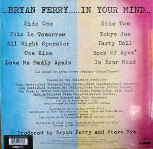 Image of Back Cover of 1914233C: LP - BRYAN FERRY, In Your Mind (Virgin Records; BFLP4, UK 2021 Reissue, Inner, 180 Gram Vinyl.)   EX/VG+