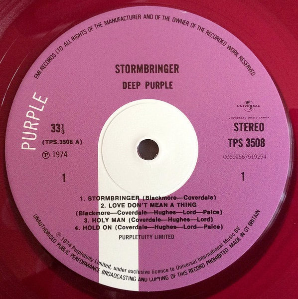 Image of Label Cover of 2714060C: LP - DEEP PURPLE, Stormbringer (Purple Records; TPS 3508, Europe 2018 Reissue, Purple Vinyl) Still In Stickered Shrinkwrap  EX/VG+