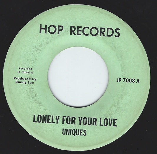 Image of Front Cover of 4023223E: 7" - THE UNIQUES / THE AGGROVATORS, Lonely For Your Love / Joe Lewis (Hop Records; JP 7008, US 1970s) HWOL.  /VG