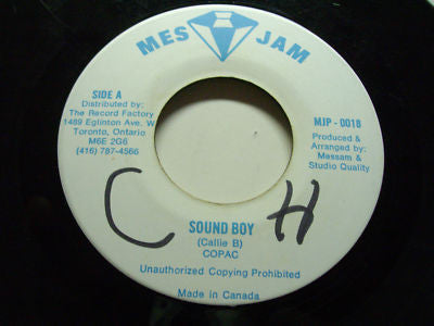 Image of Front Cover of 4823215E: 7" - CALLIE B, Sound Boy (Mes Jam; MJP 0018, Canada 1988) Stock copy, light surface wear.  /VG+