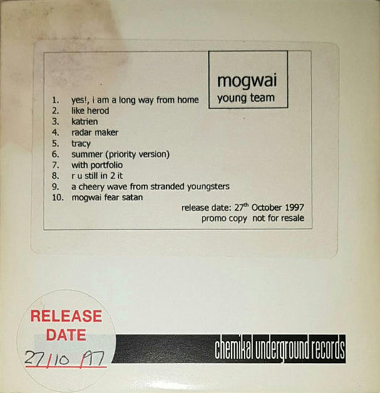 Image of Front Cover of 4033073E: CD - MOGWAI, Young Team (Chemikal Underground; chem018cd, UK 1997, Promo, Outer Card Sleeve) Disc Slightly Scratched  VG+/G+