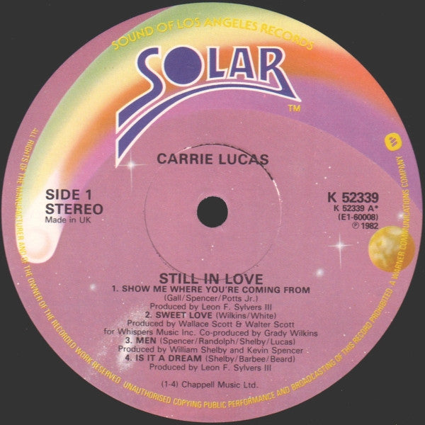 Image of Label Cover of LP - VG/VG - CARRIE LUCAS, Still In Love (Solar; K 52339, UK 1982, Picture Sleeve), ,  - 2726022E