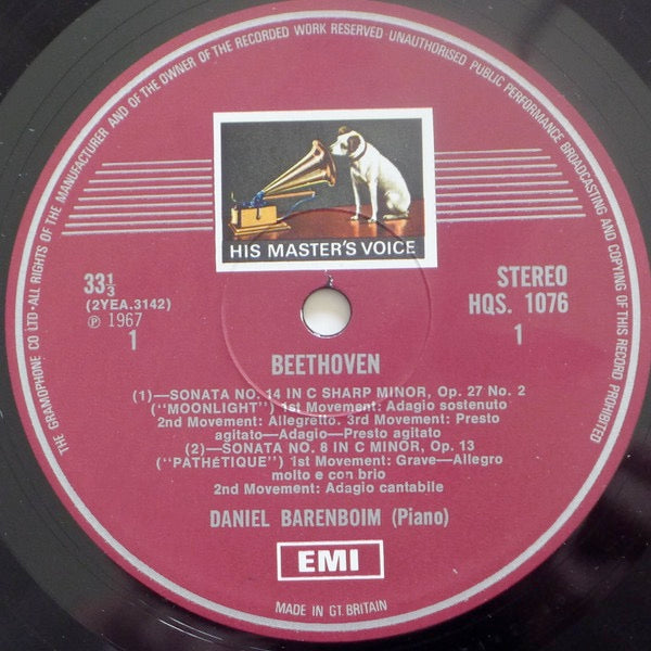 Image of Label Cover of 12xLP - G+/VG+ - DANIEL BARENBOIM, Beethoven: The 32 Piano Sonatas (HMV Red, Coloured Nipper Box; SLS 794/12, UK 1970, Box Set), Top Box Corners Split, Sticker Damage,  - 0626087E