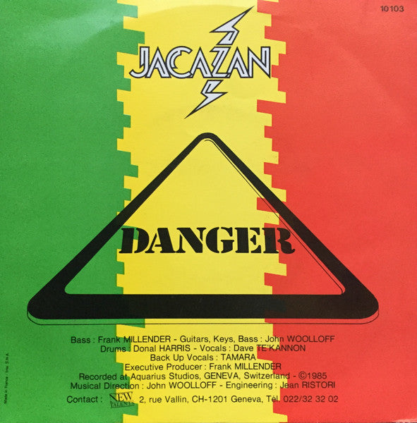 Image of Back Cover of 4153002S: 7" - DAVE TE'KANNON, Rasta Man / Danger (Jacazan; 10103, Switzerland 1985, Textured Sleeve)   VG+/VG+