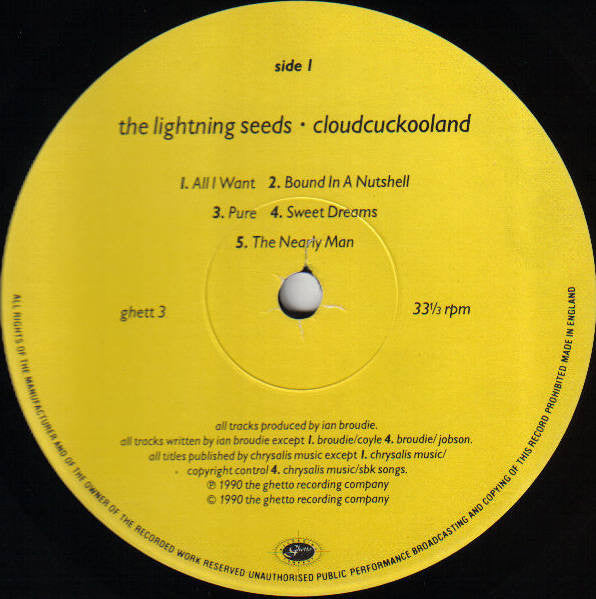 Image of Label Cover of LP - G+/VG - THE LIGHTNING SEEDS, Cloudcuckooland (Ghetto Recording Company; GHETT 3, UK 1990, Inner), Edge wear and small area of damage to sleeve front along bottom edge.,  - 2626279E