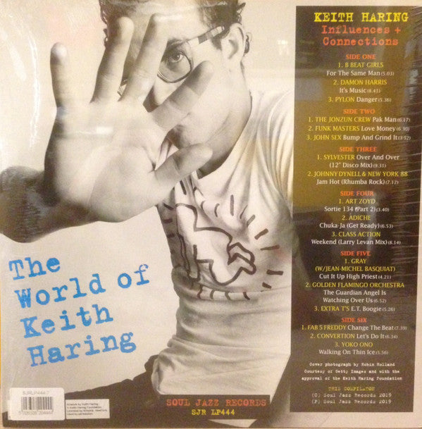 Image of Back Cover of 2844107S: 3xLP - KEITH HARING, The World Of Keith Haring (Influences + Connections) (Soul Jazz Records; SJR LP444, UK 2019, 3 Inners, NO 7") In opebned shrinkwrap, creases across both bottom corners, No 7"  VG+/VG+