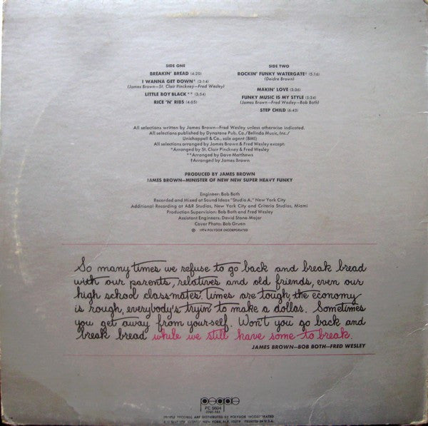 Image of Back Cover of LP - VG/VG+ - FRED & THE NEW J.B.'S, Breakin' Bread (People; PE6604, US 1974, Picture Sleeve, All Disc Pressing), ,  - 3726460E