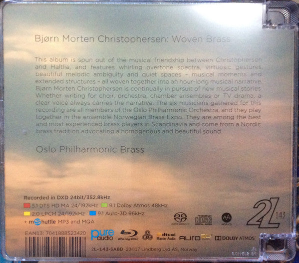 Image of Back Cover of 4133154E: CD - BJ RN MORTEN CHRISTOPHERSEN, OSLO PHILHARMONIC BRASS, Woven Brass (2L; 2L-143-SABD, Norway 2017, Jewel Case, Booklet)   VG+/VG+