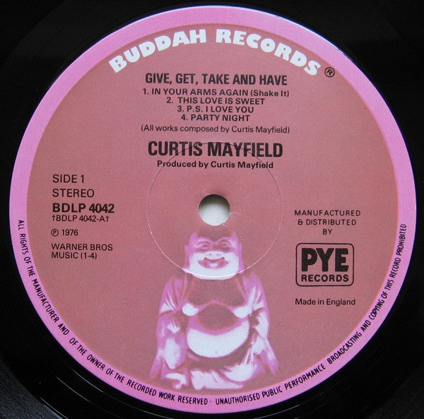 Image of Label Cover of LP - VG/VG - CURTIS MAYFIELD, Give Get Take & Have (Buddah; BDLP 4042, UK 1976), ,  - 3726134E
