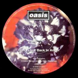 Image of Label Cover of 7" - VG/VG+ - OASIS, Don't Look Back In Anger / Step Out (Creation Records; CRE 221, UK 1996, Wraparound Sleeve, Mailing List Card, Stereo), Slight wear to sleeve, a little wavy from water damage. Clean mailing list card.,  - 4056078S