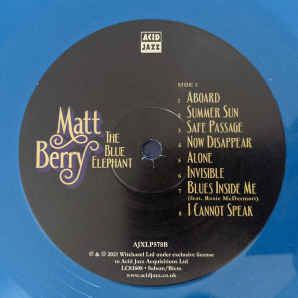 Image of Label Cover of LP - EX/EX - MATT BERRY, The Blue Elephant (Acid Jazz; AJXLP578B, UK & Europe 2021, Black Inner, Blue Vinyl), Still In Stickered Shrinkwrap,  - 4026214E
