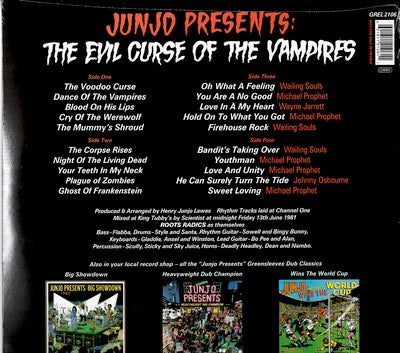 Image of Back Cover of 3114331C: 2xLP - JUNJO, The Evil Curse Of The Vampires (Greensleeves Records; GREL 2175, Europe 2023 Reissue, Poster, Orange Vinyl, Remastered)   NEW/NEW