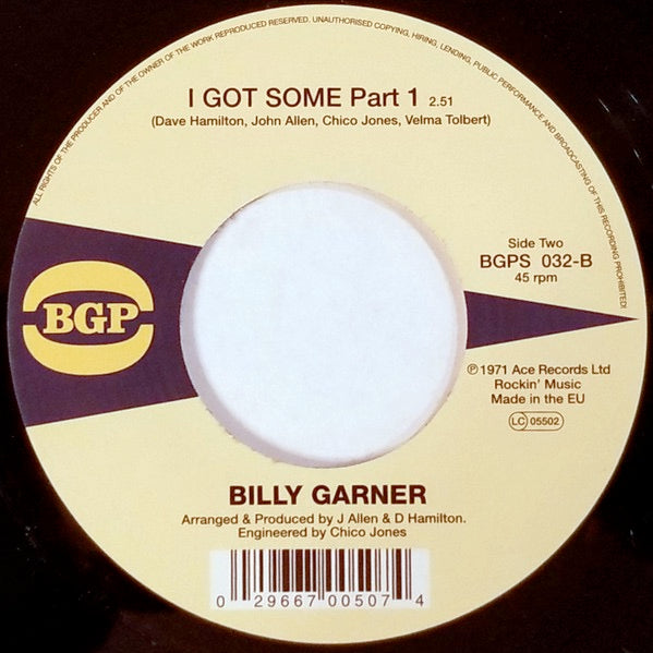 Image of Back Cover of 4253461S: 7" - BILLY GARNER, Brand New Girl / I Got Some Part 1 (BGP Records; BGPS 032, UK 2010, Plain Sleeve)   NEW/NEW