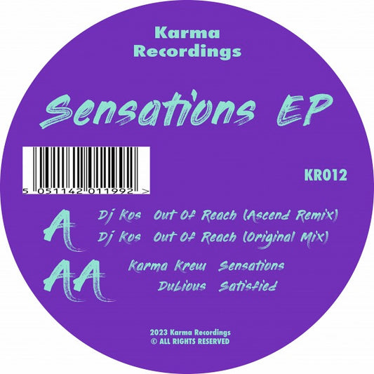 Image of Front Cover of 4213405C: 12" EP - VARIOUS ARTISTS, Sensations EP (Karma Recordings; KR012, Europe 2023)   NEW/NEW