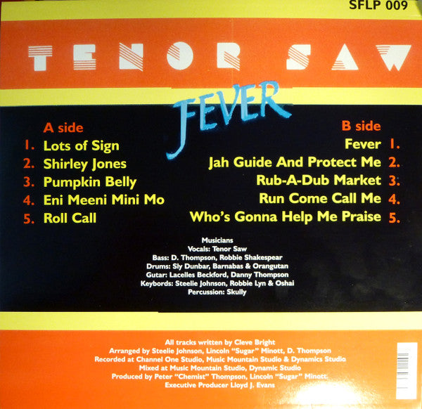 Image of Back Cover of 4724383E: LP - TENOR SAW, Fever (Sprint Records; SFLP009, UK 1990s Reissue)   VG+/VG+